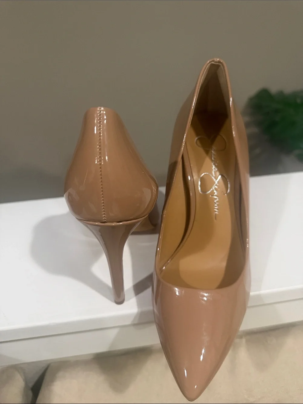 Jessica Simpson Nude Patent Pointed Toe Pumps - Blush Patent